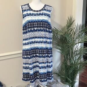 NWOT AGB Blue and White Sleeveless Midi Dress Size L large 12 14